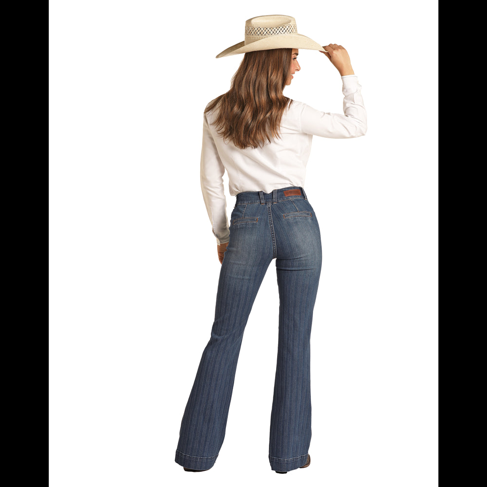 RRWD5HR0SK Rock & Roll Denim Ladies High Rise Jaquard Trouser Jeans