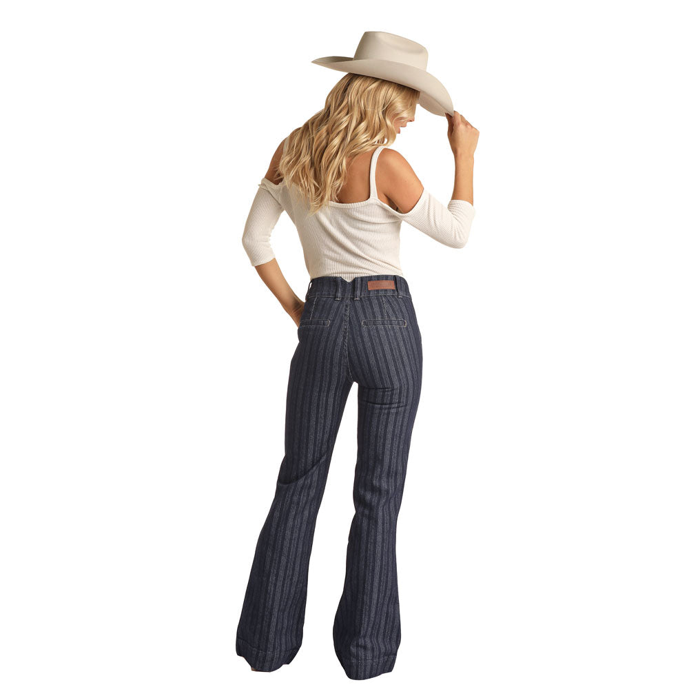 RRWD5HRZQI Rock & Roll Ladies High Rise Stripe Jacquard Trouser Jean