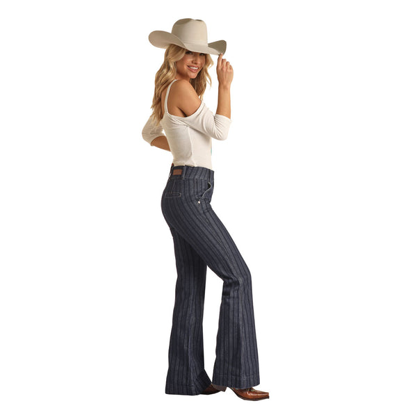 RRWD5HRZQI Rock & Roll Ladies High Rise Stripe Jacquard Trouser Jean