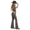 RRWD6PR0GD Rock & Roll Cowgirl Pull On Bargain Bell Flares - Evergreen Burgundy Stripe