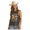 RRWT20R0YD Rock & Roll Aztec Sunset Graphic Sleeveless Tee with Fringe - Black