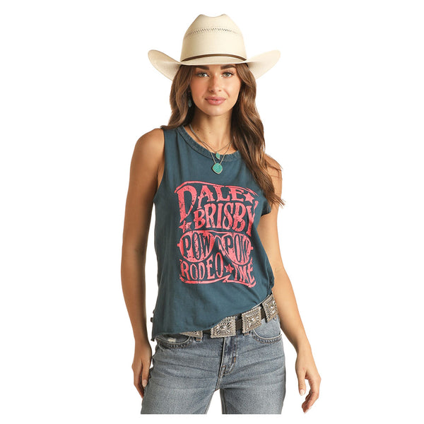 RRWT20RZMZ Rock & Roll Cowgirl Dale Brisby Tank Top Rodeo Time- Navy