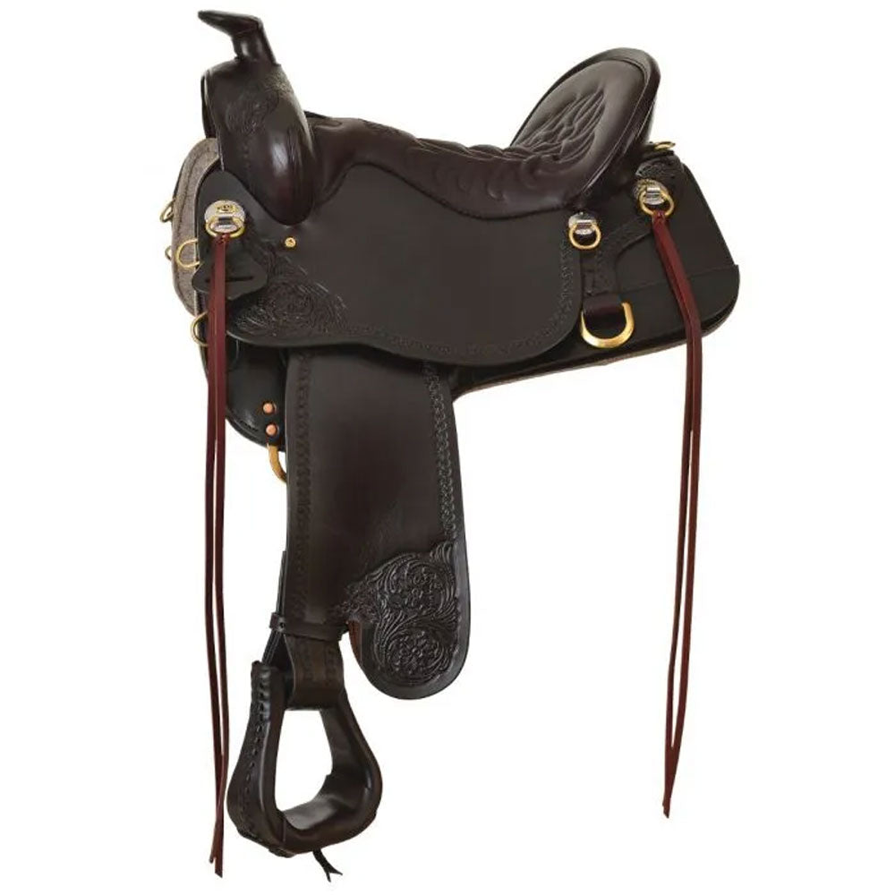 T60-621-9211-13 Tucker High Plains 16.5 Brown Tooled Trail Saddle- XWIDE Tree