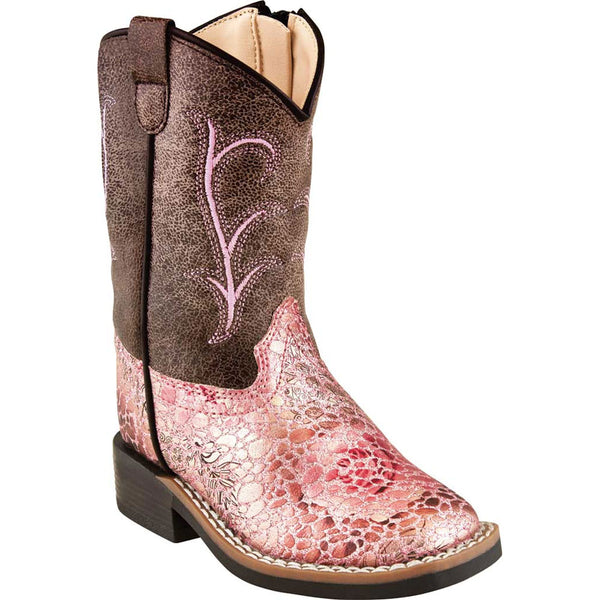 VB1054 Old West Toddler Girls Antique Pink/Crackle Faux Leather Cowboy Boots