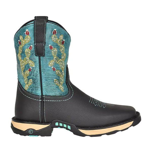 W5004 Corral Ladies Black with Turquoise Hydro Resist Work Western Boots