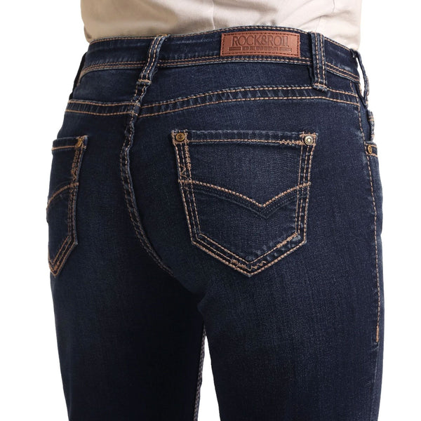 W7-4166 Rock & Roll Ladies Mid Rise Extra Stretch Bootcut Riding Jean