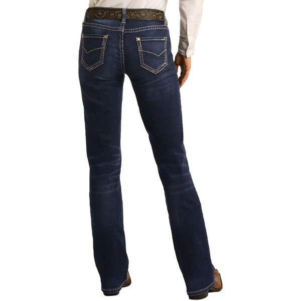 W7-4166 Rock & Roll Ladies Mid Rise Extra Stretch Bootcut Riding Jean