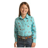 WLGSOSR13L Panhandle Girls' Long Sleeve Snap Shirt- Aquamarine Rodeo Print