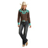 WLWSOSR0U0 Panhandle Ladies Embroidered Retro Snap Shirt - Chocolate and Turquoise