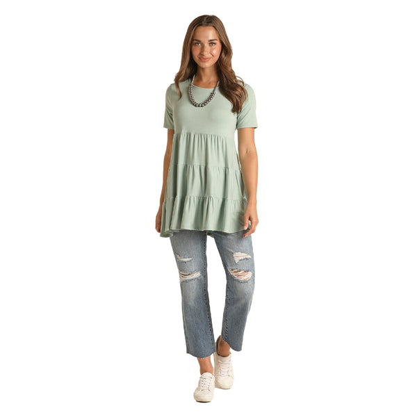 WLWT21R1GD Panhandle Ladies Short Sleeve Tiered Knit Top - Mint