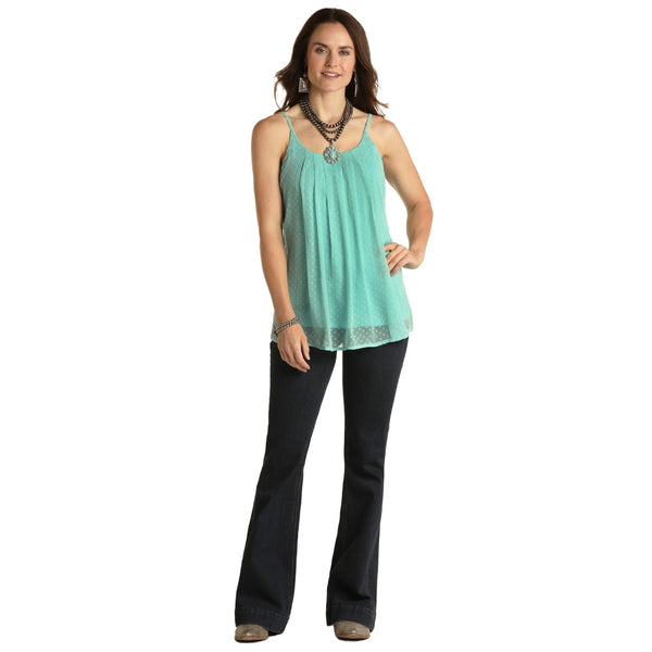 WLWT50R0TZ Panhandle Swiss Dot Pleated Cami- Bright Turquoise