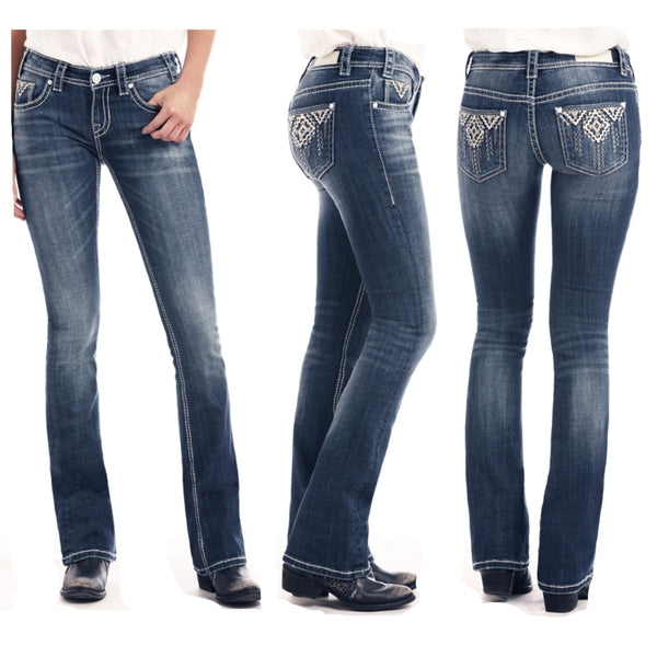 W6-1000 Rock and Roll Cowgirl Junior Rival Jeans Aztec Stitching