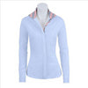 L413C RJ Classics Ladies Prix Hunter/Jumper Long Sleeve Show Shirt Blue w/Stripe Trim