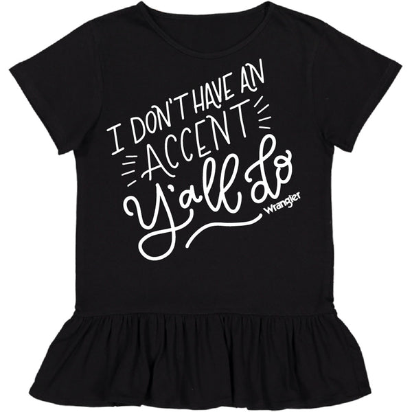 W63278416 Wrangler Toddler Girls' Black Short Sleeve Tunic I DON'T HAVE AN ACCENT Y'ALL DO