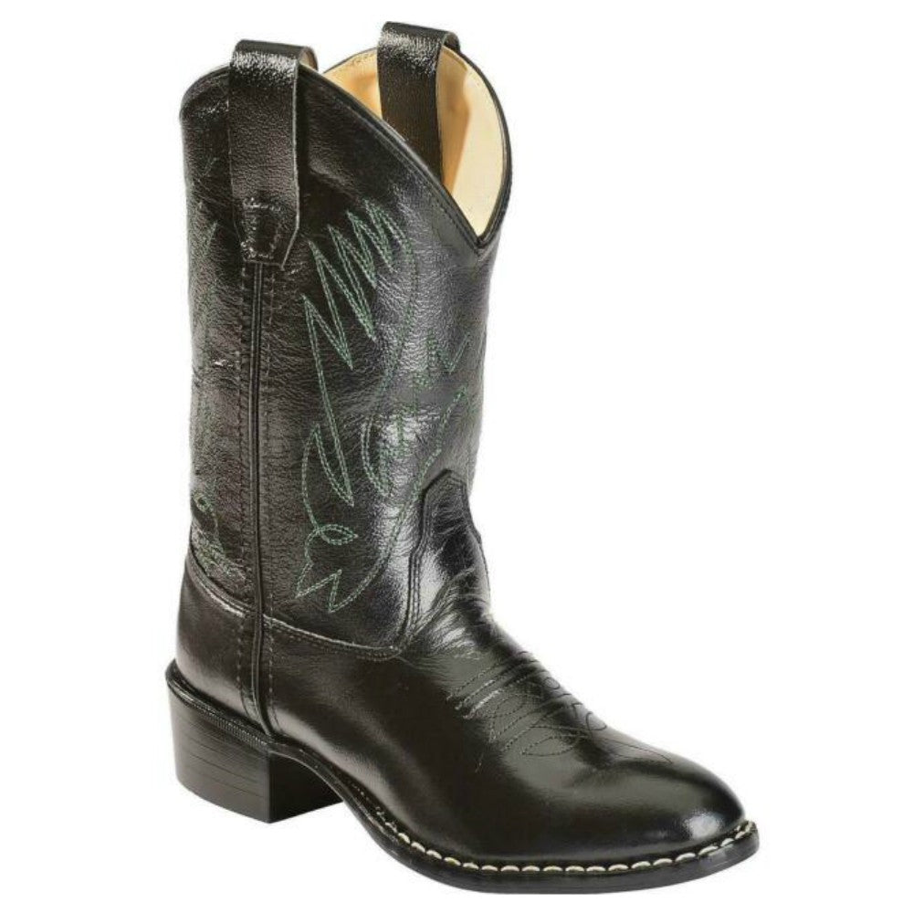 1110 Old West Kids Leather Western Boot Black