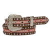 DA5222 Angel Ranch Girls' Western Brown Belt with Silver Studs and Pink Print Fabric Inlay