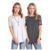 L9T4333 Panhandle Ladies Fashion Top with Lace Shoulders and Sleeves