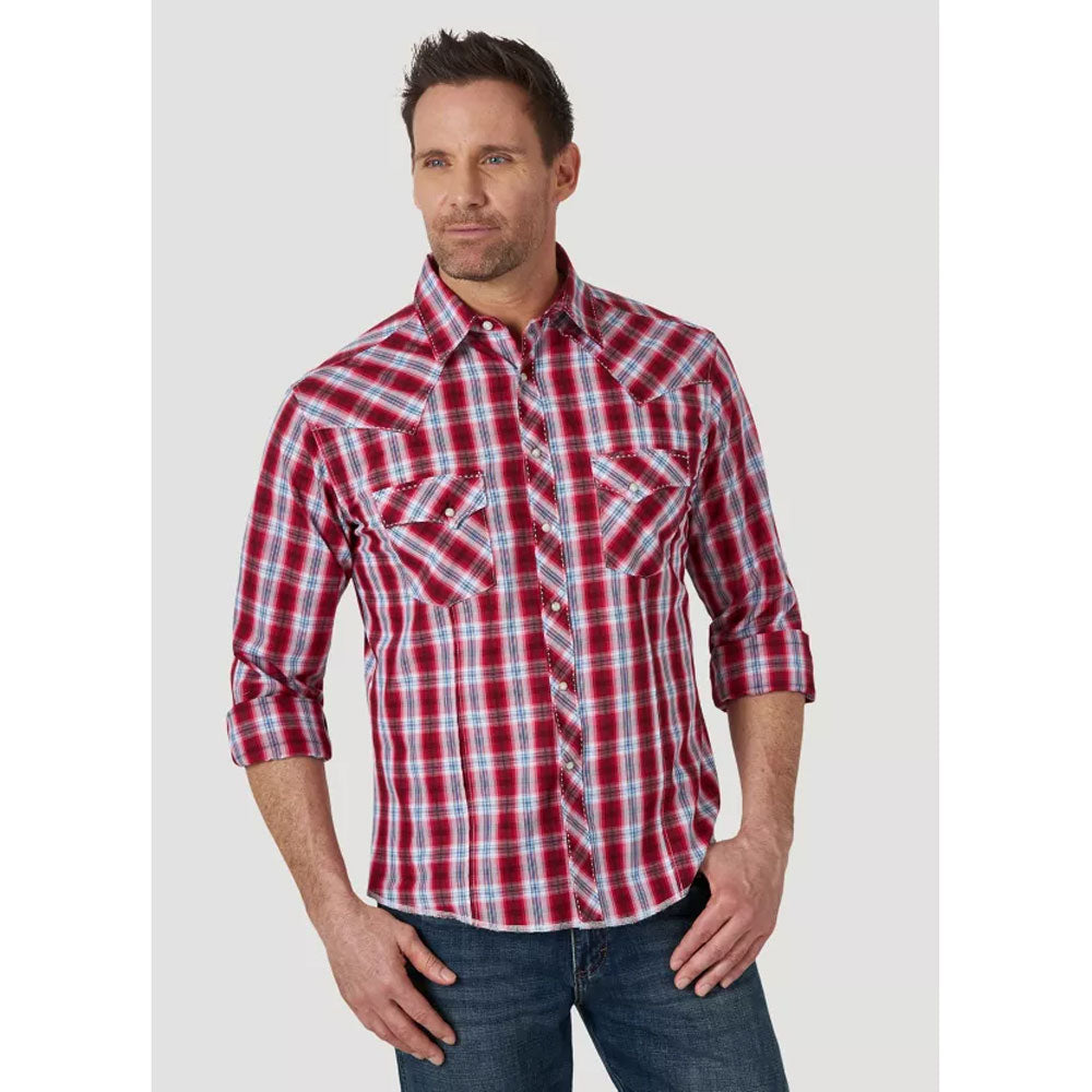 MVG284R Wrangler Men's Long Sleeve Red Plaid Snap Shirt