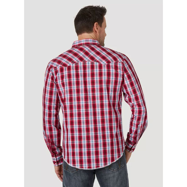 MVG284R Wrangler Men's Long Sleeve Red Plaid Snap Shirt