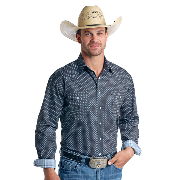 R0S5765 Panhandle Men's Charcoal Print Long Sleeve Western Snap Shirt