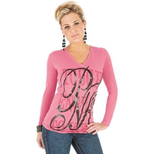 LWBK85K Wrangler Ladies Pink Long Sleeve V-Neck Tee Shirt