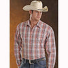 36S3364 Panhandle Slim Men's Peach &amp; Stone Plaid Long Sleeve Snap Shirt