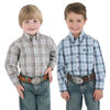 BGS053A Wrangler Boys Plaid Button Up Western Shirt