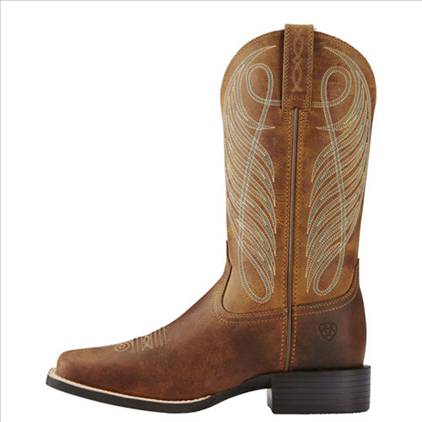 10018528 Ariat Women's Round Up Wide Square Toe Western Cowboy Boots Powder Brown