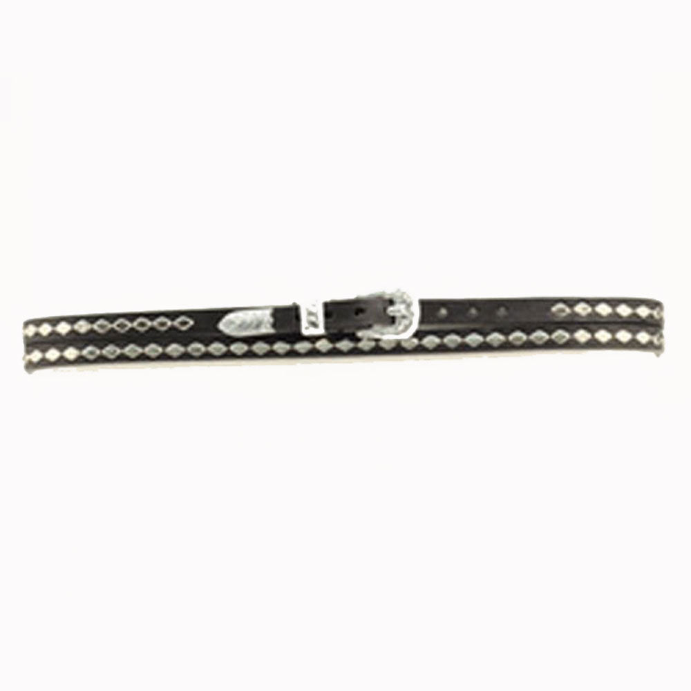 0201101 Black Leather Hatband with Silver Diamond Shape Studs