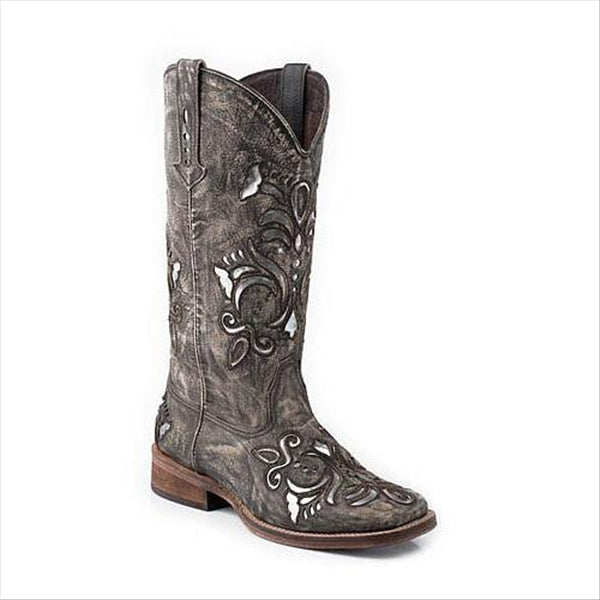 09-021-0901-0671 Roper Ladies Belle Square Toe Brown Sanded & Silver Western Boot