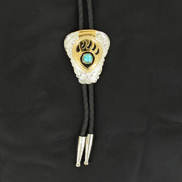22281 Double S Adult Bear Claw with Turquoise Stone Bolo Tie