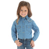 GW7221D Wrangler Girl's Long Sleeve Blue Western Shirt with Horseshoe Embroidery XXL
